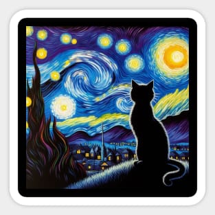 Cat Starry Night Van Gogh Cat For Cat Lover Cat Mom Cat Dad Sticker